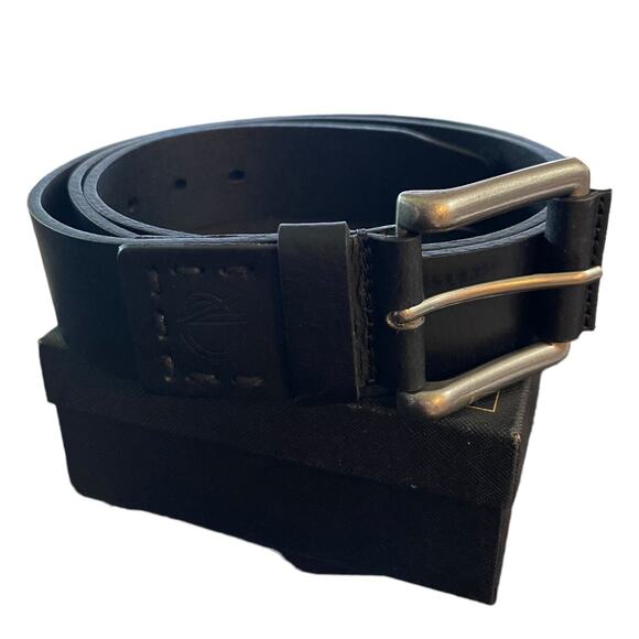 Chaoren Black Leather Silver Buckle Belt Size 40 49" Length - Picture 1 of 8